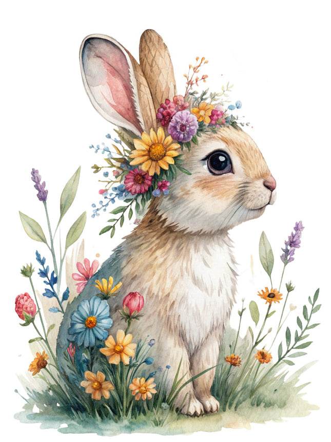 boho floral rabbit fabric panel