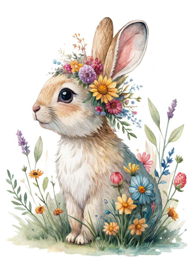 boho floral rabbit fabric panel