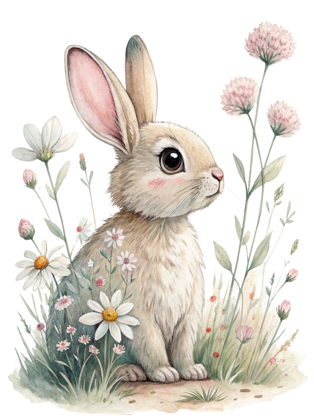 boho floral rabbit fabric panel