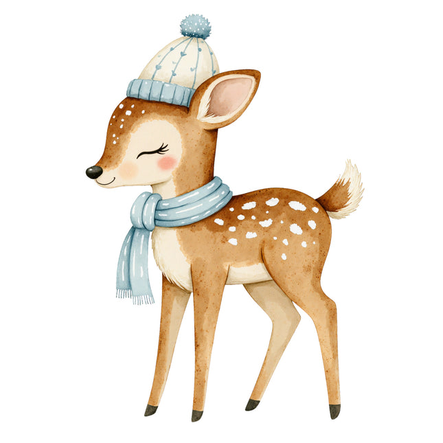 deer wearing a blue hat and scarf fabric panel