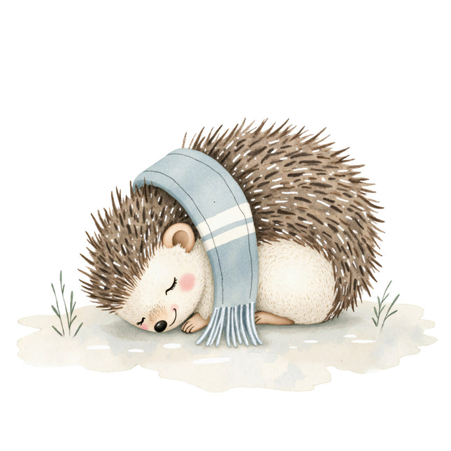 hedgehog wearing a blue scarf fabric panel