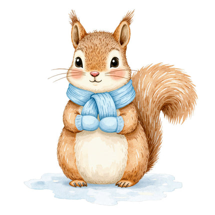 squirrel wearing a blue scarf fabric panel