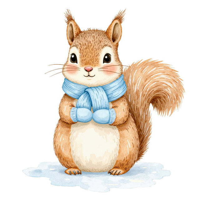 squirrel wearing a blue scarf fabric panel