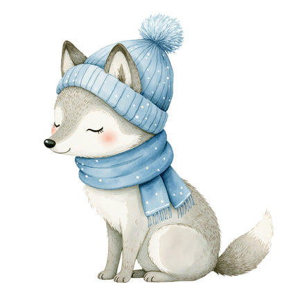 wolf wearing a scarf fabric panel