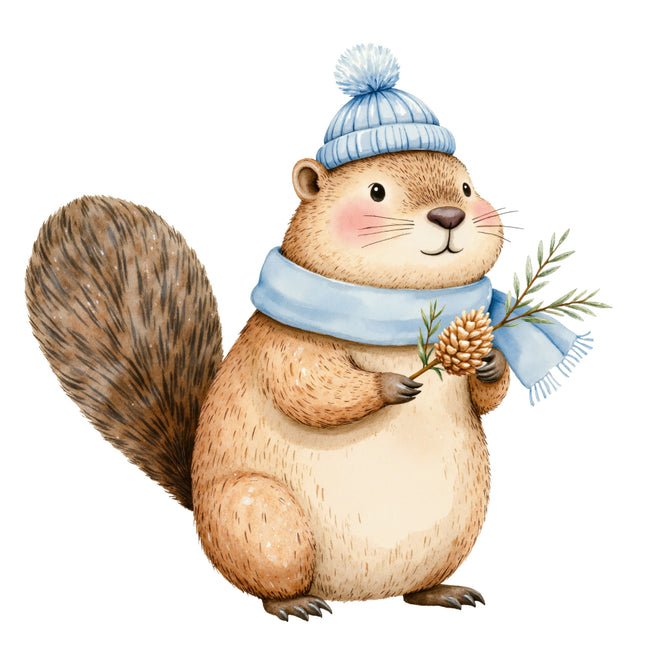 groundhog wearing a blue winter hat fabric panel