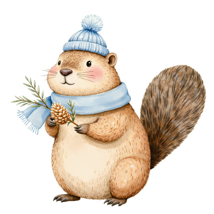 groundhog wearing a blue winter hat and scarf quilt block