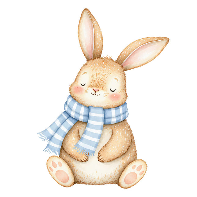 bunny wearing a blue checkered scarf fabric panel