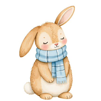 bunny wearing a blue scarf fabric panel