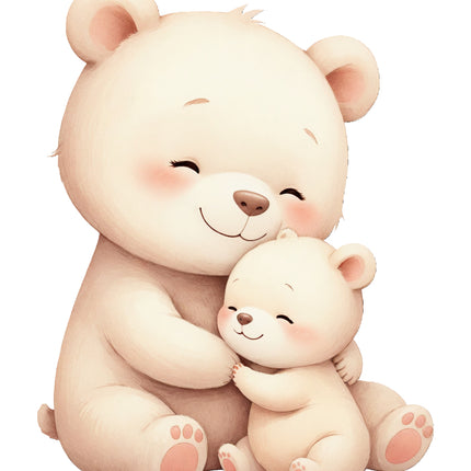 Two cute cartoon bears hugging each other fabric panel