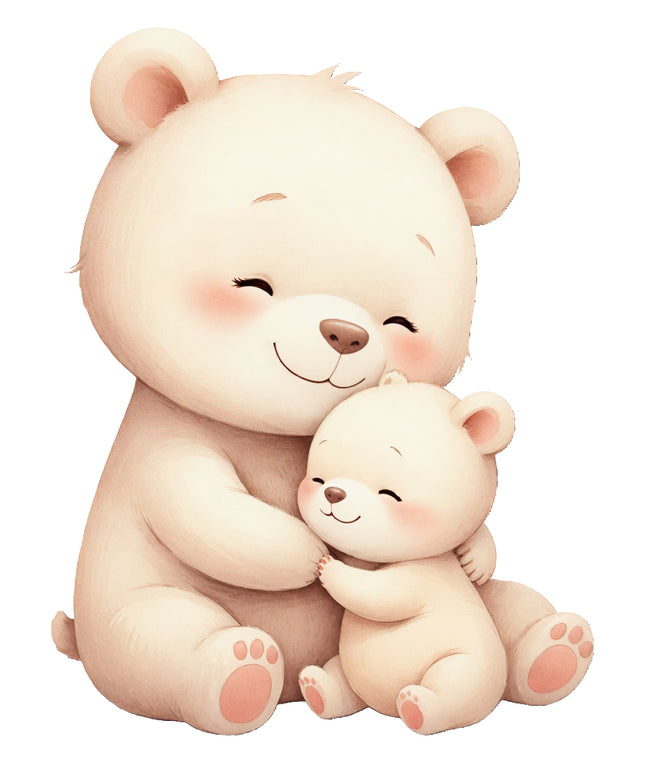 Two cute cartoon bears hugging each other fabric panel