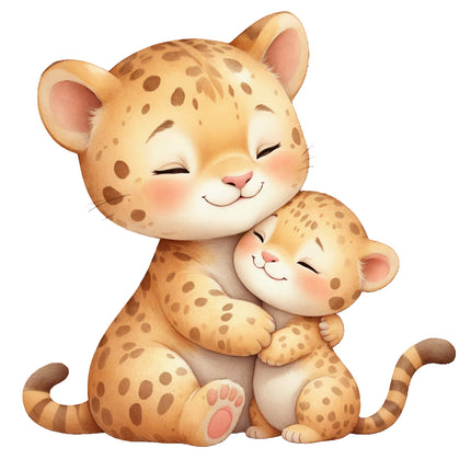 leopards hugging fabric panel