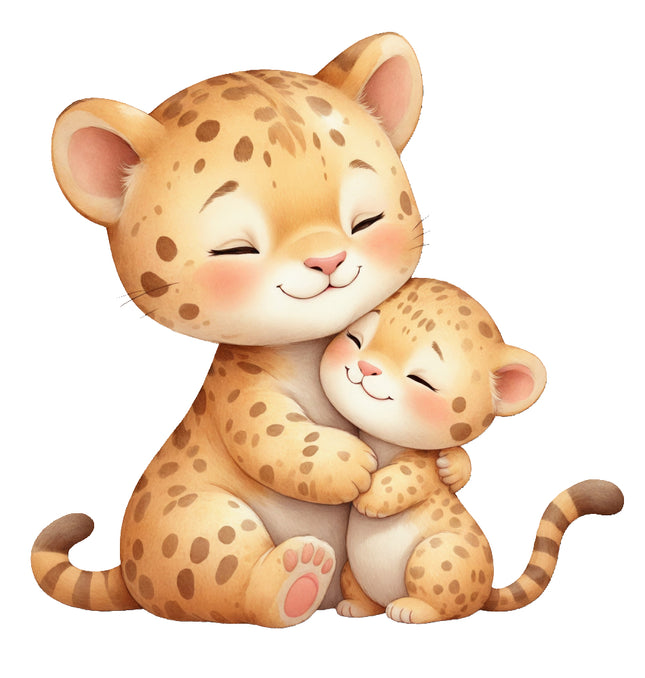 leopards hugging fabric panel