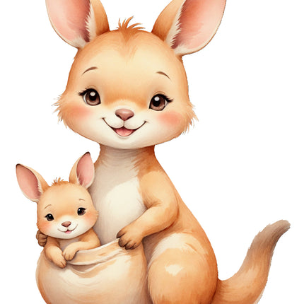 kangaroo holding a baby kangaroo fabric block