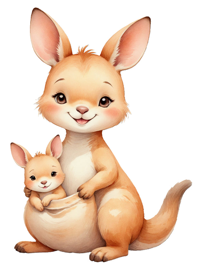 kangaroo holding a baby kangaroo fabric block
