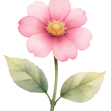 Pink flower with green leaves fabric panel