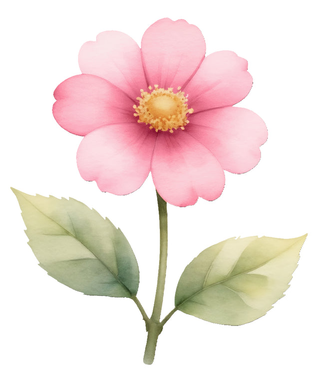 Pink flower with green leaves fabric panel