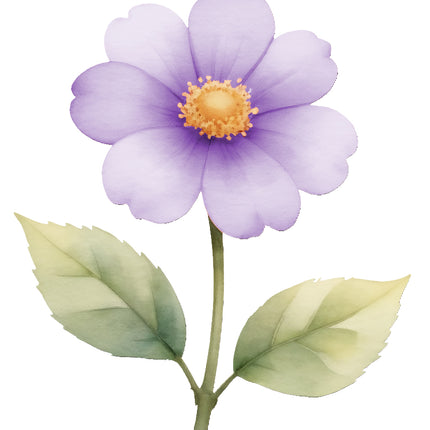 Purple flower with green leaves fabric panel