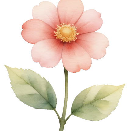 pink flower with green leaves fabric panel