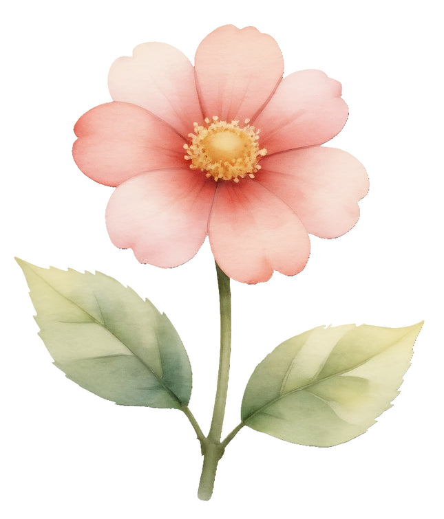 pink flower with green leaves fabric panel