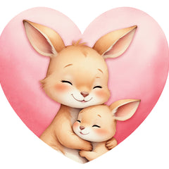 bunnies hugging with a pink heart fabric panel