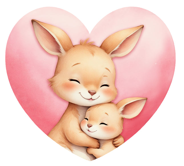 bunnies hugging with a pink heart fabric panel