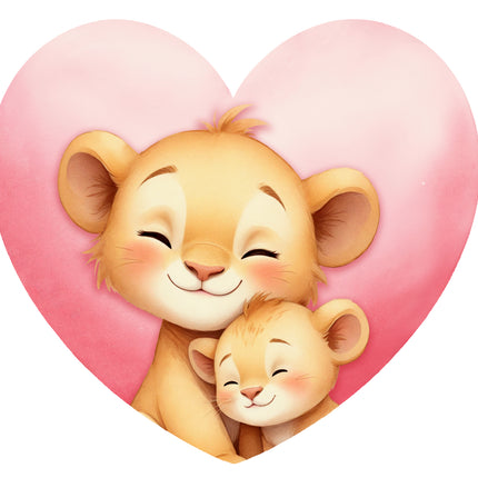 lion cubs hugging with a pink heart fabric panel