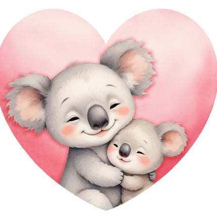 Two koalas hugging with a pink heart fabric panel