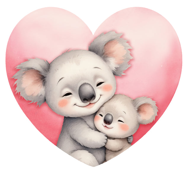 Two koalas hugging with a pink heart fabric panel