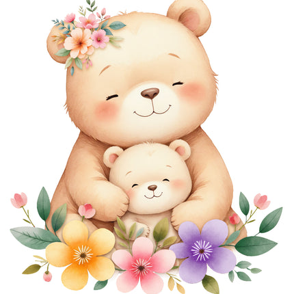 teddy bears hugging with flowers fabric panel