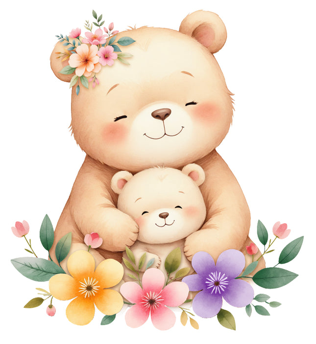 teddy bears hugging with flowers fabric panel