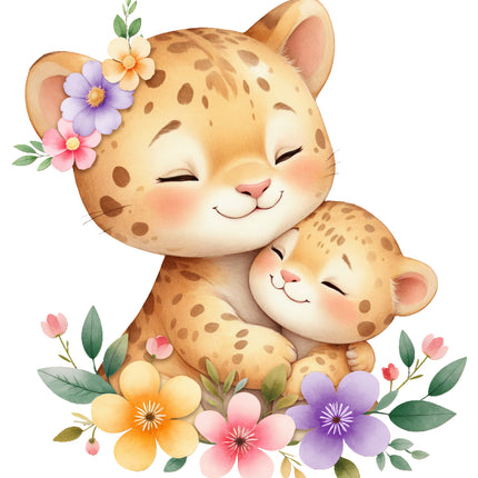 floral leopards hugging fabric panel