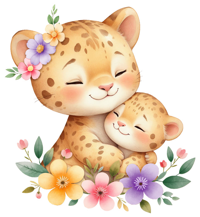 floral leopards hugging fabric panel