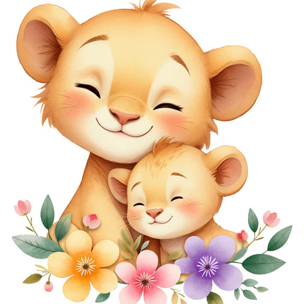 floral lion cubs fabric panel