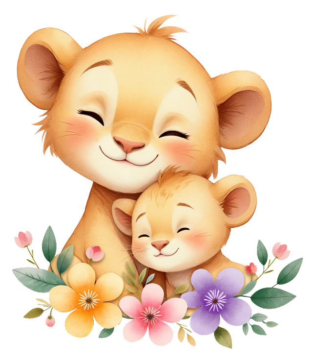 floral lion cubs fabric panel