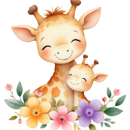 boho giraffes surrounded by flowers fabric panel