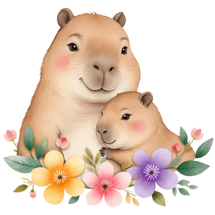 floral capybaras fabric panel