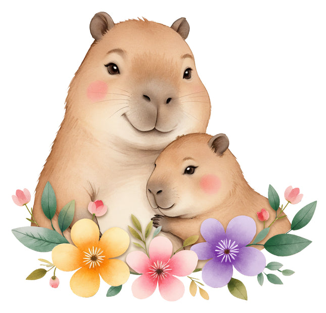 floral capybaras fabric panel
