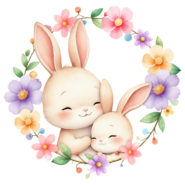 floral bunnies fabric panel