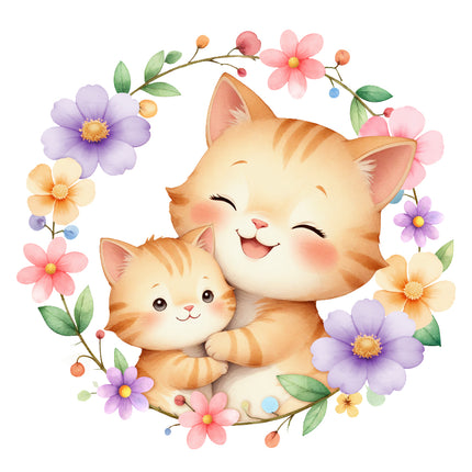 floral cats fabric panel