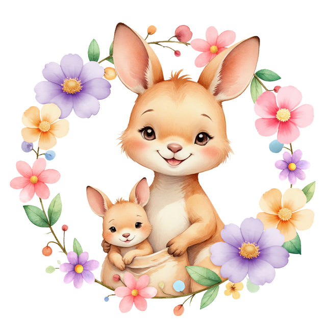 floral kangaroos fabric panel