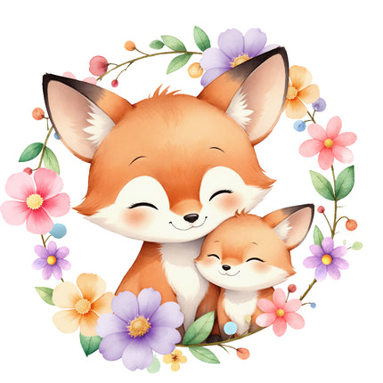 floral foxes fabric panel