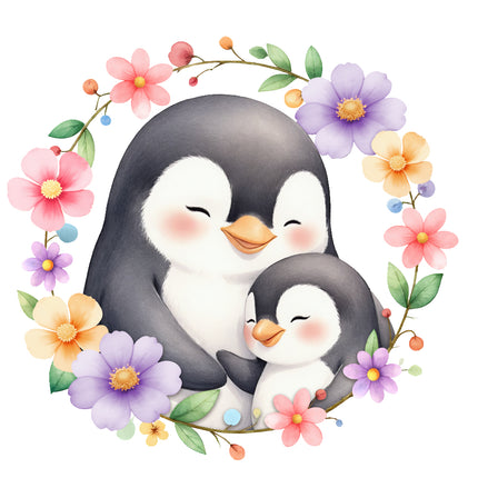 floral penguins fabric panel