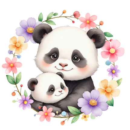 floral panda bears fabric panel