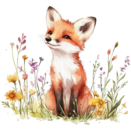 fox surrounded by flowers fabric panel