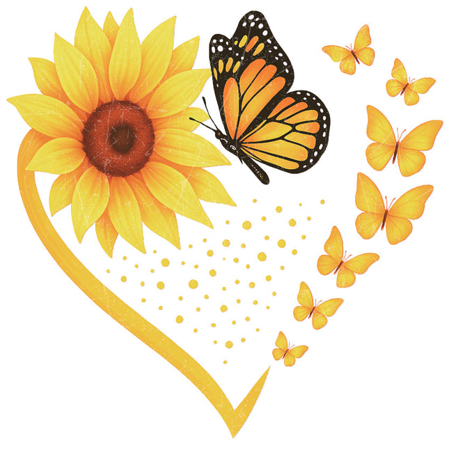 Yellow sunflower with a butterfly and more butterflies fabric panel