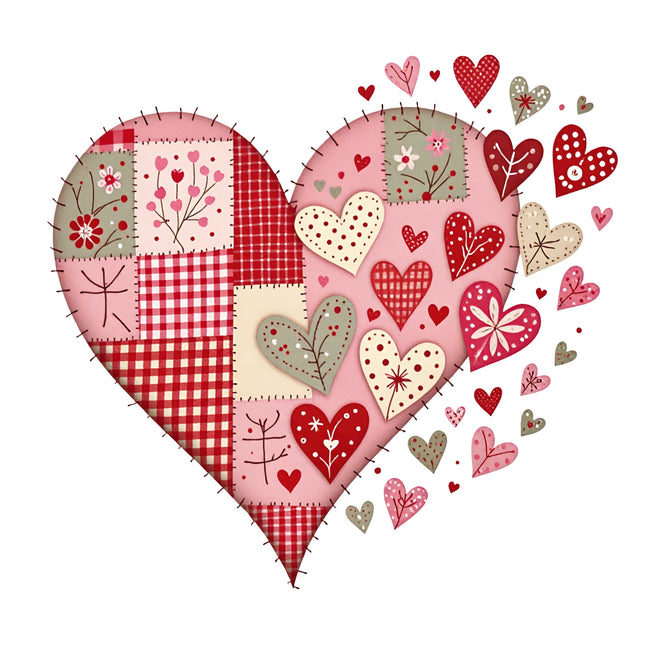 Heart-shaped patchwork fabric panel