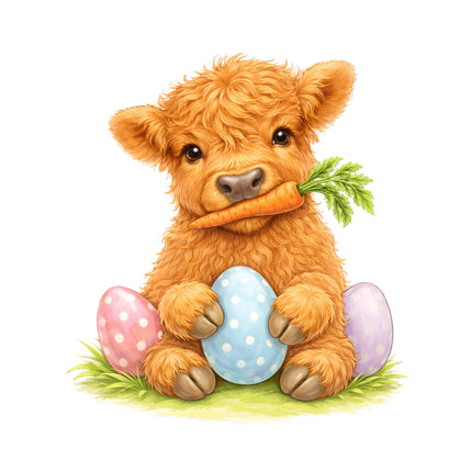 Easter highland cow cotton fabric panel