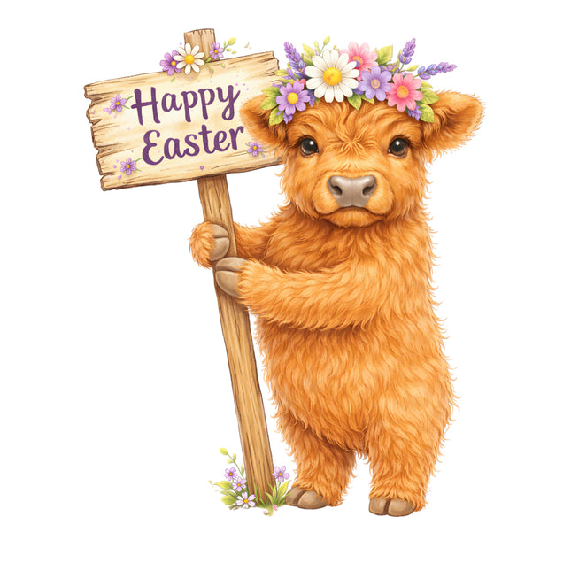 Easter highland cow cotton fabric panel