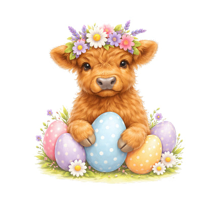 Easter highland cow cotton fabric panel