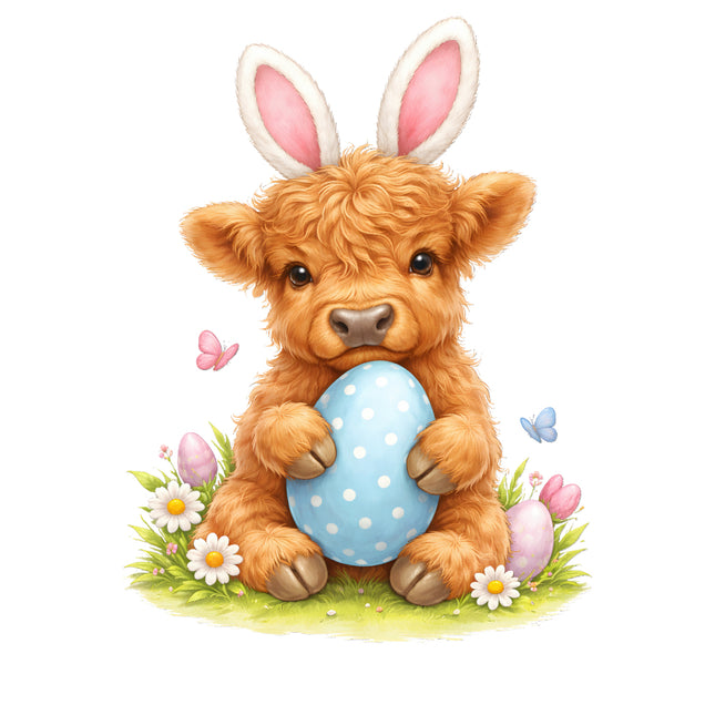 Easter highland cow cotton fabric panel